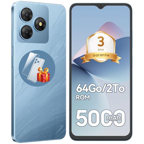 Ausriray Telephone Portable Android, 6Go+64Go/TF 2To, Octa Core, Écran 6.56
