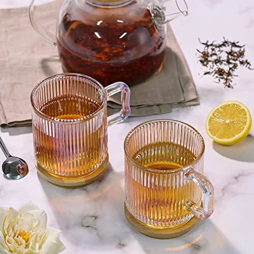 image for LETINE Iridescent Glass Coffee Mug with Lids (12.5 oz) - Insulated Cof