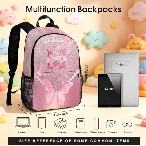 Image of Custom Backpack for Girls Personalized Backpacks with Lunch Bag Kids Set | Back to School Kid Toddler Backpack Girl Book Bag Prek Kindergarten Preschool Daypack Birthday Gifts Pink Butterfly