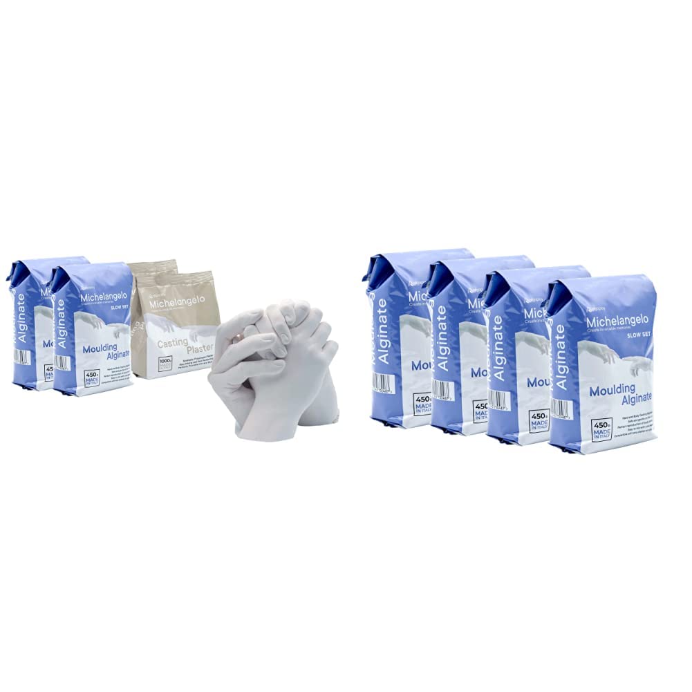 Algaplay Michelangelo Kit Refill di Ricarica. Contiene i Materiali di Ricambio necessari per Realizzare calchi delle Mani o del Corpo (XL) & Michelangelo Moulding Alginate Slow Setting.
