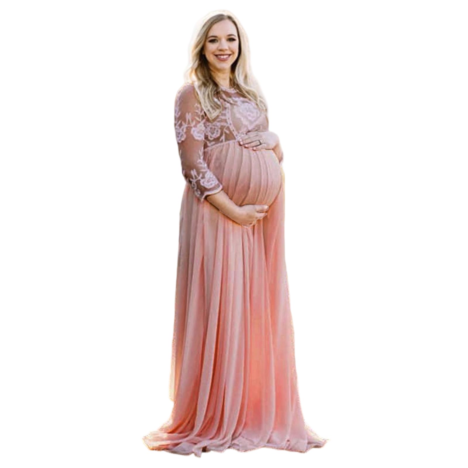 Elegante vestido de maternidad suelto con tren para ocasiones especiales Vestido de noche elástico de mezcla acrílica para mujeres embarazadas Vestido largo de manga media