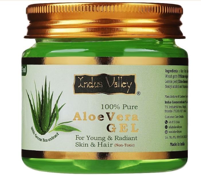 Indus Valley 100% Pure Aloe Vera Gel with Vitamin C & E for Skin & Hair | Non-Sticky Natural Aloe vera Gel - Soothes & Face Moisturizes, Irritated Skin Caused by Sunburn, Rashes(175Ml)