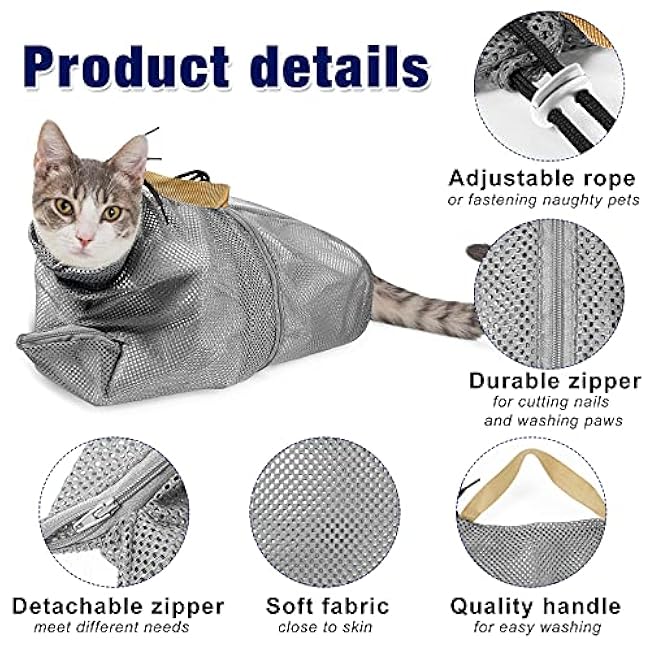 2 Pieces Cat Grooming Washer Mesh Bag Cat Muzzles Breathable Mesh Muzzles Adjustable Kitten Scratch Resistant Kitty Restraint Clothes Kitty Bath Bag for Bathing Nail Trimming Feeding(Gray)-mcVEzze9