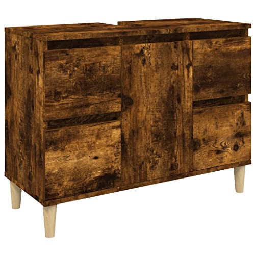 ZIRLANLV Mueble bajo Lavabo para Baño - Madera de Ingeniería, 4 Cajones/Compartimentos, Almacenamiento bajo el Lavabo, Diseño Escandinavo - 80x33x60 cm (Roble Ahumado)