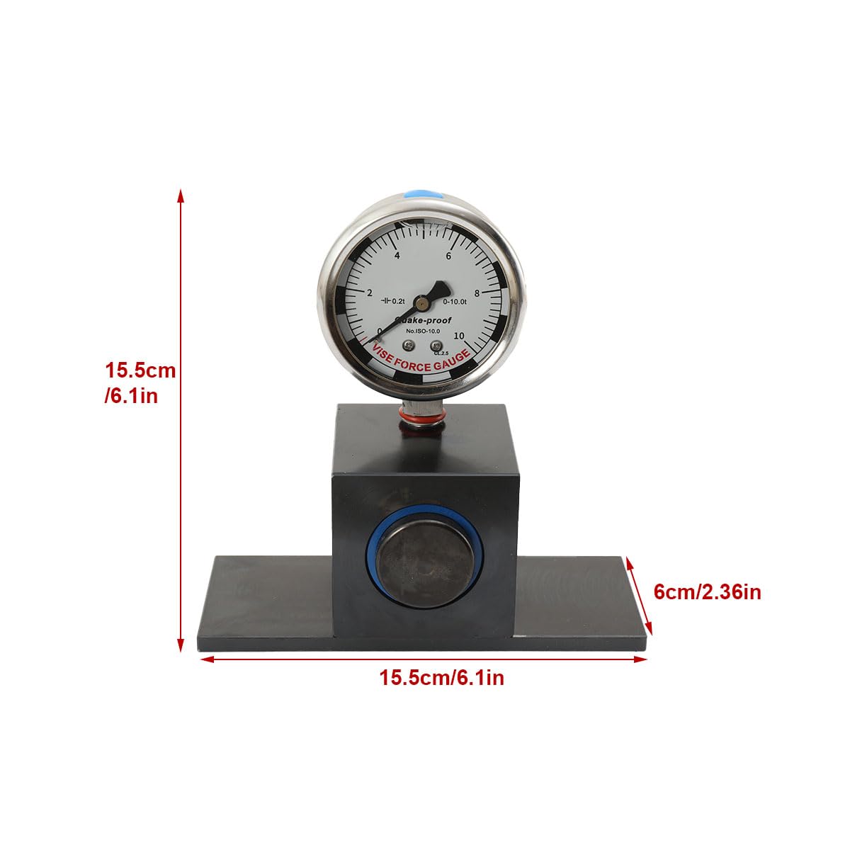 Hydraulisches Spannkraftmessgerät für Schraubstöcke, 0–10T Messbereich 0,2T Teilung, Druckmessgerät für Prüfung auf lockere Werkstücke oder Werkzeugvibrationen