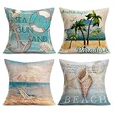 Asamour Summer Tropical Beach Cotton Linen Throw Pillow Case Nautical Anchor Seashell & Sea Snail De