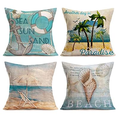Asamour Summer Tropical Beach Cotton Linen Throw Pillow Case Nautical Anchor Seashell & Sea Snail Decorative Cushion… 514FNMJrPVL. SS400