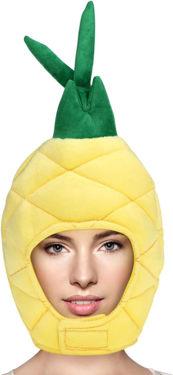 Amosfun Pineapple Hat Adult Funny Fruit Costume Hat, Plush Pineapple Party Headwear for Easter Carnival Cosplay, Novelty Crazy Accessories for Adults Photo Booth Stage Show