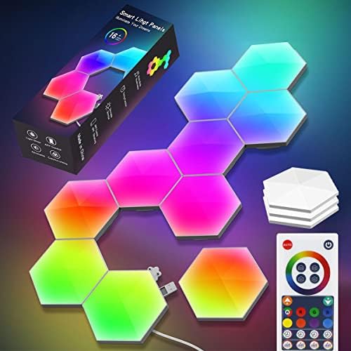 Mamamax Led Wall Lights 3 Pack Hexagon Lights Smart Modular RGB-IC Honeycomb Light with APP Remote Control and Music Sync Gaming Setup for Game Room Bedroom (A)