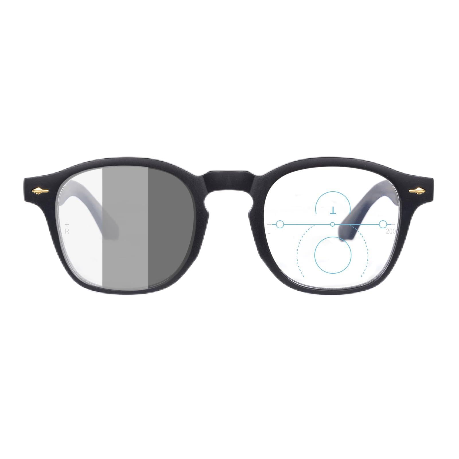 OKH Gafas de Lectura Multifocus Progresiva Fotocrómica Bloqueo de luz Azul Para Hombres Mujeres Rectángulos Bifocales Eyewear Readers con Bisagra de Primavera Negro 2.0