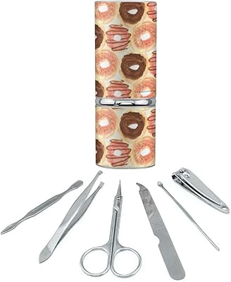 Yummy Donuts Pattern Stainless Steel Manicure Pedicure Grooming Beauty Care Travel Kit