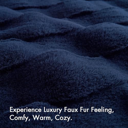 Madison Park Vivienne Faux Fur Throw Blanket Velvet, 50 x 60, Navy by Madison Park - Used condition - Image 2