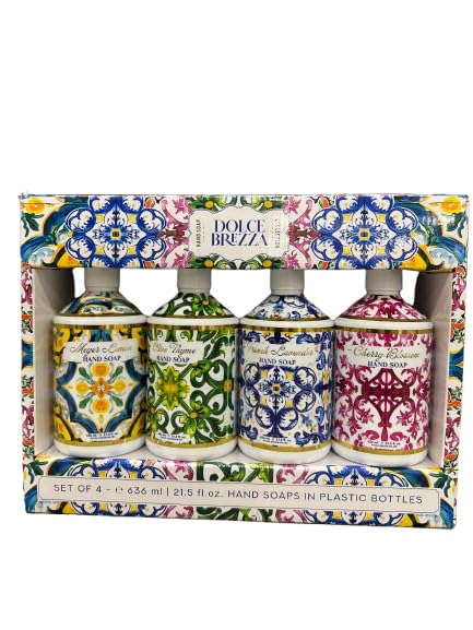 Home & Body Co. Dolce Brezza Hand Soap Collection, 21.5 oz, Set of 4, Cherry Blossom, Olive Thyme, French Lavender, Meyer Lemon