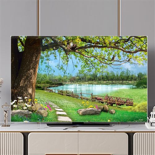 Hixingo Cubierta Antipolvo para TV, Funda para Televisor Elástico Protector para Smart TV Cubierta de Televisión Pantalla de Funda para 32 a 80 Pulgadas impresión de Bosque (32