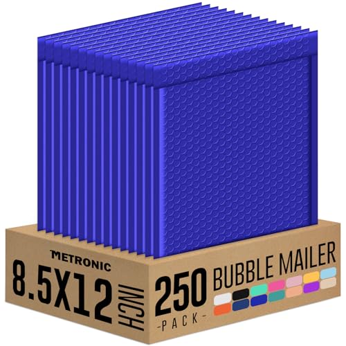Image of Metronic 8.5x12 Bubble Mailers 250 Pack Blue Bulk Bubble Mailer Royal Blue