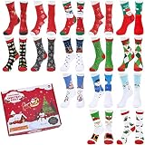 15 Pairs Crew Christmas Holiday Socks，Cozy Funny Cotton Knit Xmas Soft Socks,Colorful Festive Desig