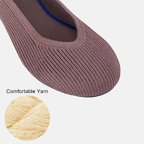 Frank Mully Women's Ballet Flats Round Toe Walking Flats Slip On Work Shoes Knitted Flats Shoes For Woman Soft Lightweight Dark Tan,10 #TOP3