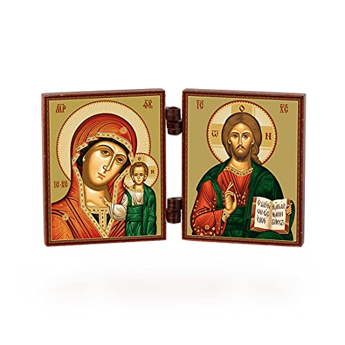 NKlaus - Gottesmutter von Kazan & Jesus Christus - christliche Ikone Diptychon - Kazanskaja I Spasitel - reise Altar Holz 36174