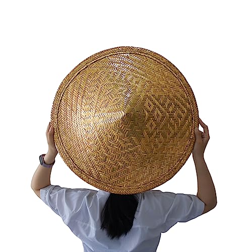 xihexi Chinese Bamboo Hat Oriental Asian Japanese Garden Fish Conical Cap Dia.20 Deepth 7