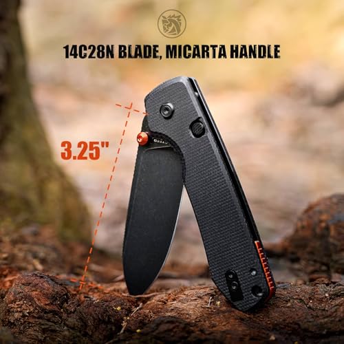 Image of Vosteed Raccoon2.0 EDC Folding Pocket knife with Clip - Top Liner Lock Knife with 3.25 inch Sandvik 14C28N Steel Blade - Micarta Handle for Camping, Hiking - A2902