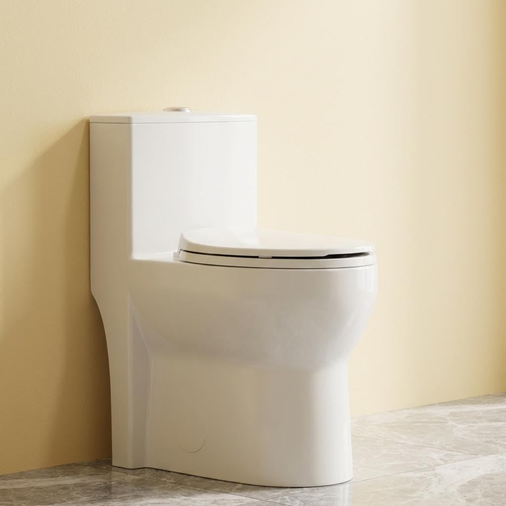 One Piece Toilet with 17" ADA Height, Round Bowl Design, Soft Closing PP Toilet Cover, Easy Clean Surface, 0.8/1.28GPF Water Efficient Flush, 12" Rough-in