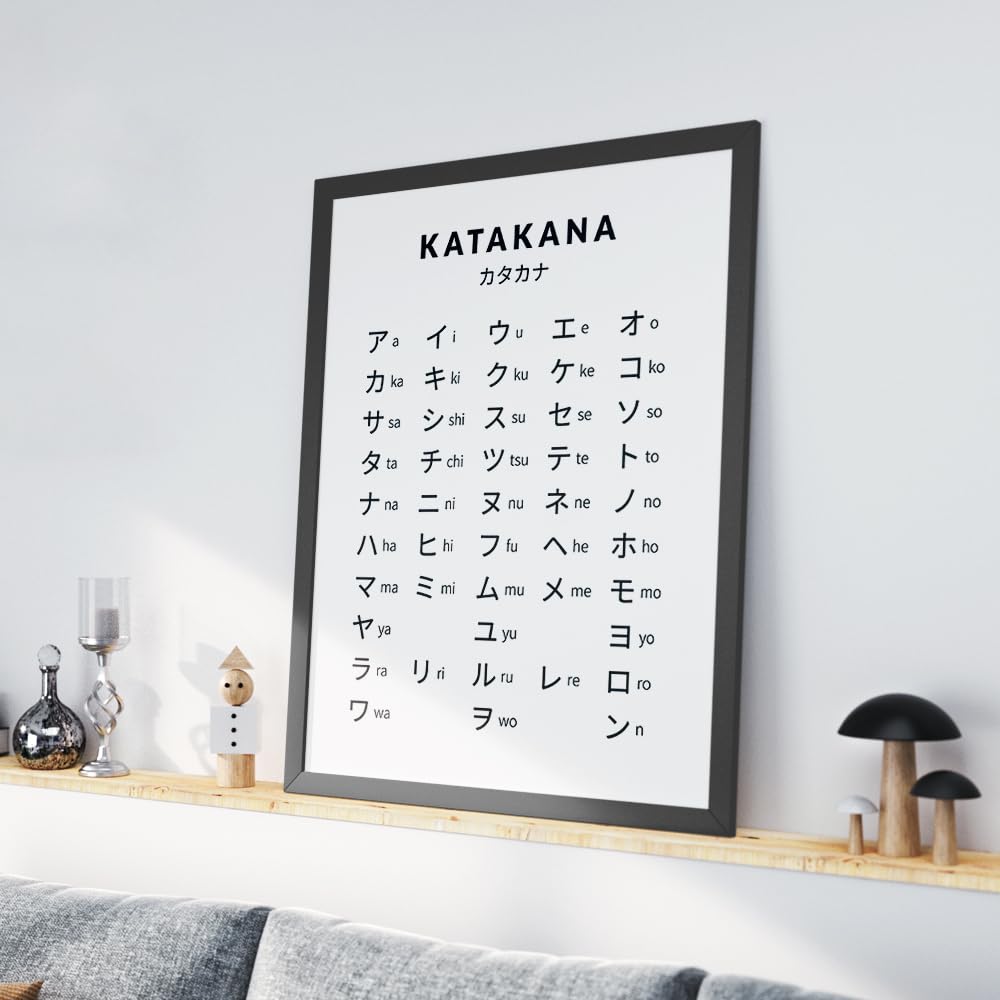 Japanese Hiragana Katakana Poster Black and White Canvas Painting
