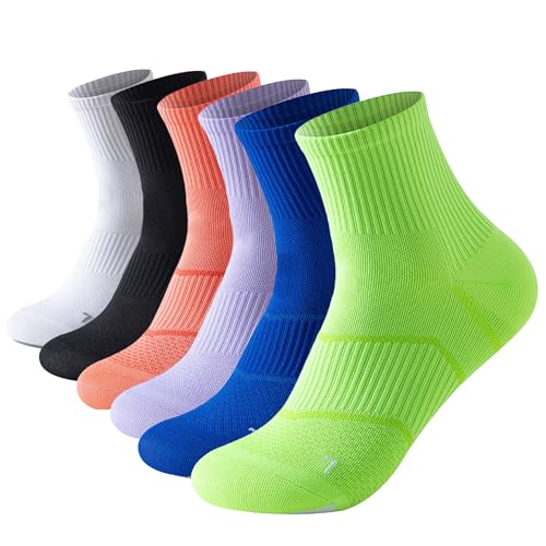 Mens Performance Running Socks, Solid Color Athlethic Short Crew Arch Support Socks for Workout Gym Sports