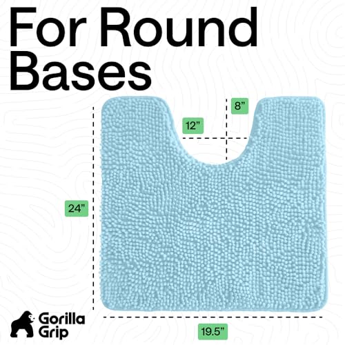 Image of GORILLA GRIP Plush Absorbent Shaggy Chenille Bath Rug Mat for Oval Toilet Base with Rubber Backing, Machine Washable Rugs, Soft Microfiber Contour Mats for Toilets, Quick Dry, Bathroom Decor, Sky