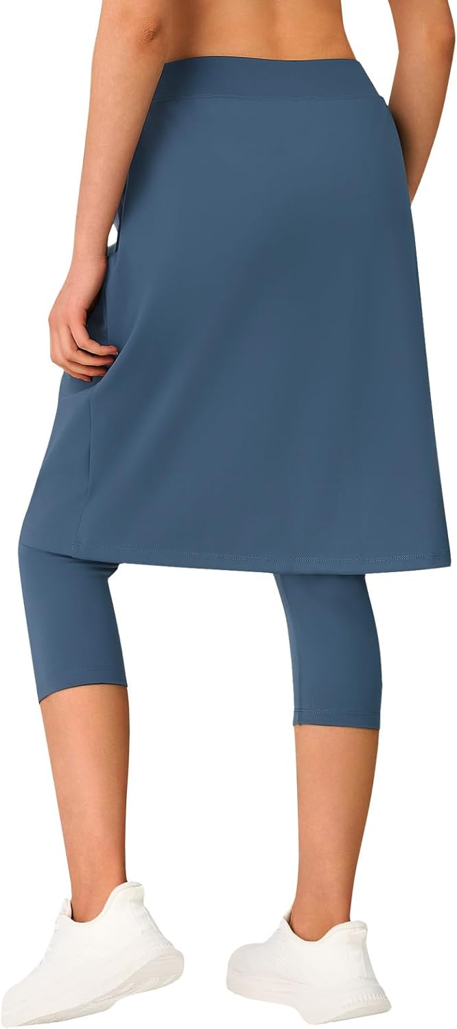 ANIVIVO Skirted Leggings for Women with Pockets,Athletic 22" Knee Length Skirt with Capri Leggings - Image 2