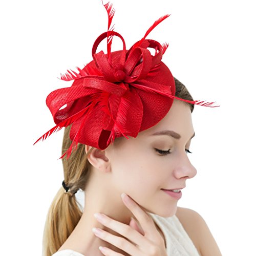 image for Free Yoka Sinamay Feather Fascinators Womens Pillbox Flower Derby Hat 