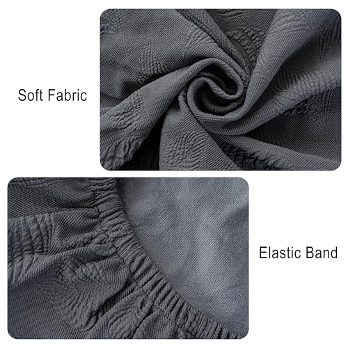 Image of Genina Waterproof Dining Chair Cover Set of 8,Kitchen Chair Cover,Dark Grey | Stretch Dining Room Chair Slipcovers with Leaf Jacquard,Removable Kitchen Chair Protector for Home,Restaurant,Banquet
