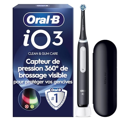 Oral-B Brosse A Dents Electrique iO 3 Noire, 3 Modes De Nettoyage Dont Blancheur, Brossage Silencieux, Capteur De Pression, Brossette...