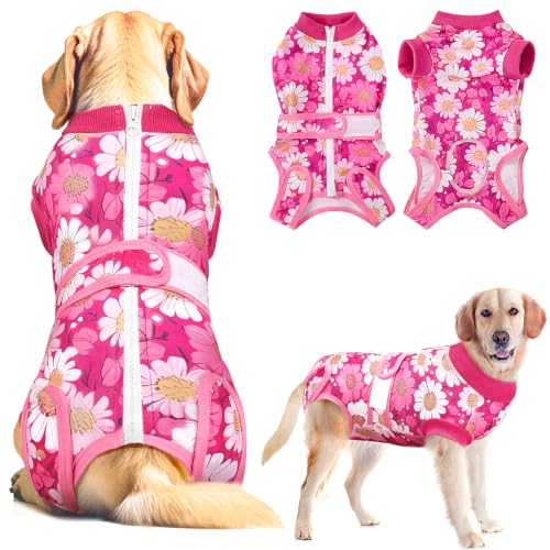 Image of Lukovee Recovery Suit for Dogs, Female Male Spay Neuter Post Surgery Suit | Zipper on Onesie,Soft Breathable, Adjustable Abdominal Wounds Prevent Licking, Cone E-Collar Alternative (Daisy, M)