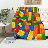LOKMU Throw Blanket, Kids Colorful Blocks Ultra-Soft Cozy Flannel Blankets, Fuzzy Plush Lightweight Modern Blanket for Couch Sofa Bedding Home Decor, 60' L x 50' W