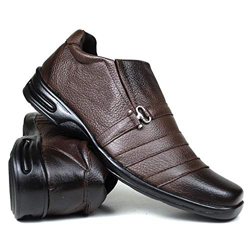 KIT Sapato Anti Stress Casual Masculino Confort + Cinto e Carteira Couro Cor:Marrom;Tamanho:41