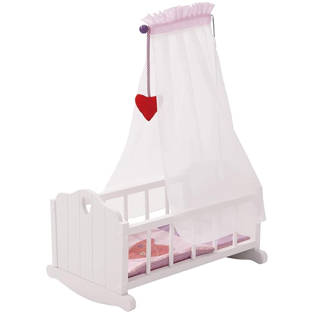 roba Cuna de Muñeca Completa Fienchen - Incluye Textil Rosa - Manta + Almohada + Dosel y Soporte