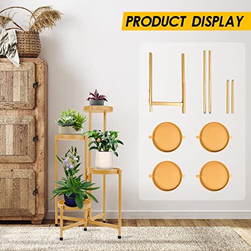 Hoegmst 4 Tier Plant Stand Indoor Outdoor, 31 Inch Tall Metal Plant Shelf Waterproof, Plant Holder With Folding Design For Home, Living Room, Gold #TOP6