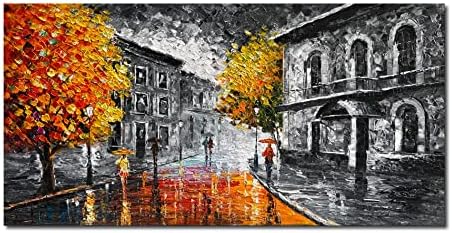 Diathou Cityscape Painting Large Abstract Canvas Wall Art Picture, 24x48 inch Modern Oil Painting Frame Art Wall Art Living Room Bedroom Landscape Contemporary Art Ready to Hang