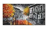 Diathou Cityscape Painting Large Abstract Canvas Wall Art Picture, 24x48 inch Modern Oil Painting Fr