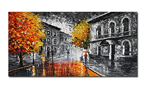Diathou Cityscape Painting Large Abstract Canvas Wall Art Picture, 24X48 Inch Modern Oil Painting Frame Art Wall Art Living Room Bedroom Landscape Contemporary Art Ready To Hang #TOP1