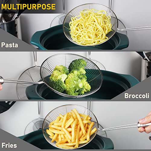 Set Of 3 Spider Strainer Stainless Steel Skimmer Spoon For Cooking And Frying Spaghetti Pasta Food Solid Kitchen Utensils Metal Ladle With Handle (4.5", 5.2", 6.1" Diameter - 3 Pack) #TOP7