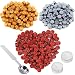 Auihiay 300 Pieces Sealing Wax Beads Sticks Gold Silver Red Wax Seal Beads Kit with 2 Pieces Candles and 1 Piece Melting Spoon for Wax Seal Stamp Letter Wedding Gift