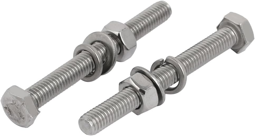 Sourcingmap 5pcs 304 Stainless Steel M6x60mm Hex Bolts w Nuts and Washers Assortment Kit, Silver - Image 4