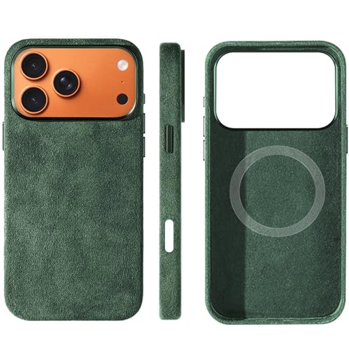 Coque Alcantara iPhone 17 Pro Max orange ou verte à l'arrière magnétique