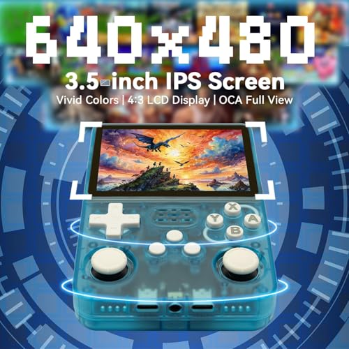 Image of R36S Retro Handheld Game Console With 64G 3.5 Inch IPS Screen Built-In 20000+ Classic Games Open Source Linux System Portable Pocket Video Player With 3200Mah Battery(Transparent Cyan),Blue