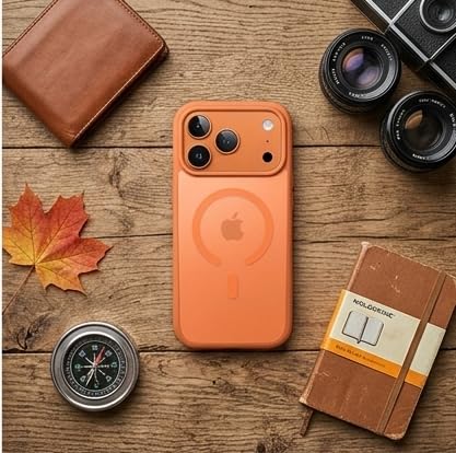 Image of Elzzi Magnetic Magsafe for iPhone 17 Pro Max Case (Compatible with MagSafe) Slim Translucent Matte Shockproof with Anti-Fingerprint Phone Case, Cosmic Orange