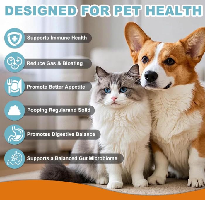 Probiotici biologici per cani e gatti, integratore intestinale | Con 12 ceppi e 5 miliardi di CFU per immunità, energia e supporto digestivo intestinale