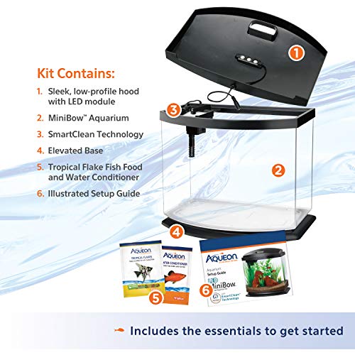 Aqueon LED MiniBow Small Aquarium Fish Tank Kit with SmartClean Technology, Black, 5 Gallon - Image 3