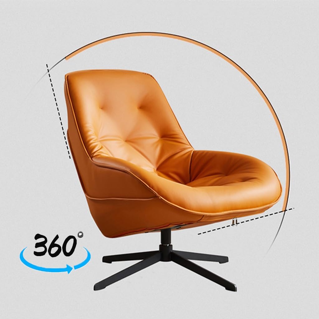 Fotele Nowoczesne Krzesło Obrotowe Z Połowy Wieku Z Metalowymi Nogami, Wygodny Tapicerowany Fotel Wypoczynkowy, Pojedyncza Sofa Ze Skóry PU Do Salonu(Grey)