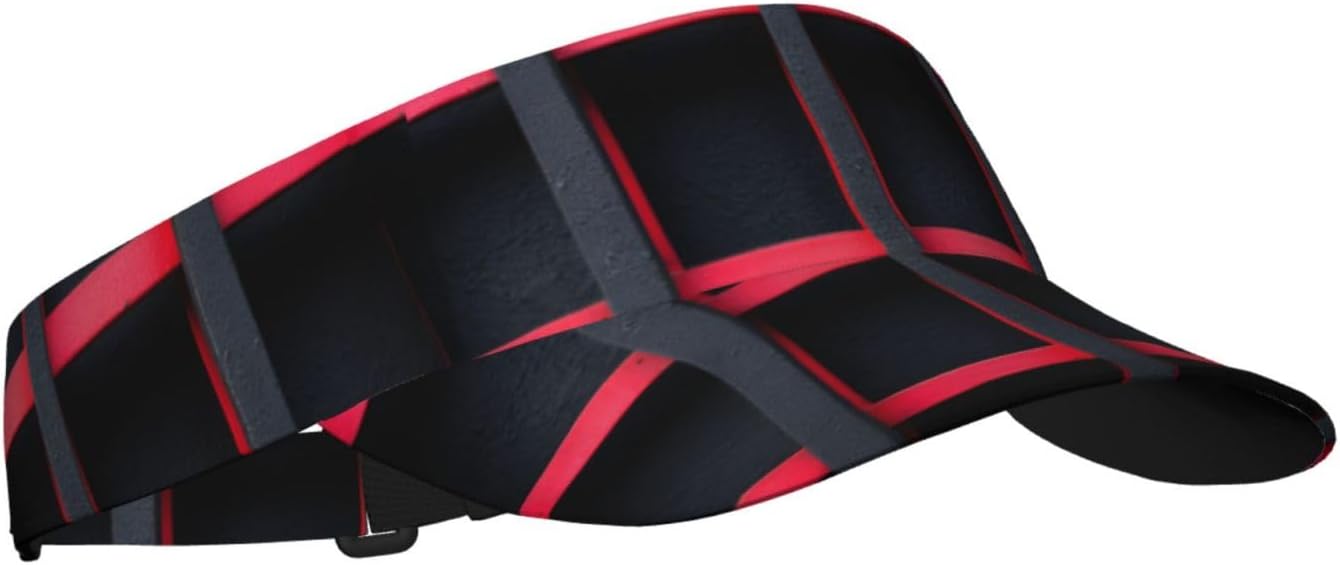 (Black and red Striped) Adult Sun Visor Hat Adjustable Open Top Sports Cap Breathable for Men Women Beach Vacation Essentials